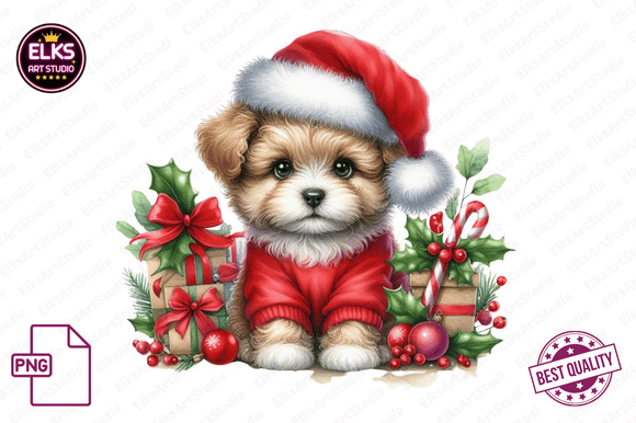Download Watercolor Christmas Puppies Clipart - Watercolor Collection