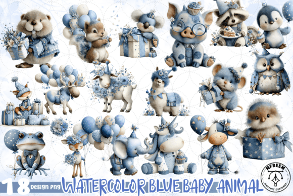 Download Watercolor Blue Baby Animal PNG - Watercolor Collection