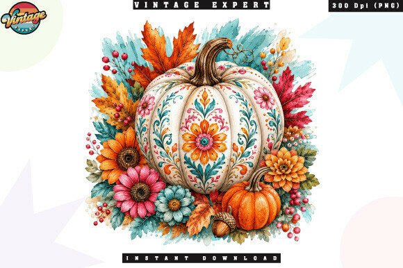 Download Floral Pumpkin Autumn Watercolor PNG - Watercolor Collection