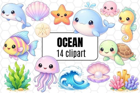 Download Cute Ocean Animals Clipart Set - Cute ocean animals Collection