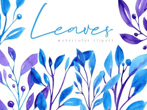 Download Blue&amp;purple Watercolor Leaves Clipart - Watercolor Collection