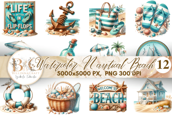 Download Watercolor Nautical Beach Clipart - Watercolor Collection