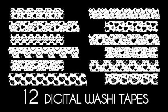 Download Black White Hearts Washi Tapes Patterns - Pattern Collection