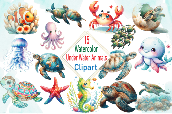 Download 15 Watercolor Under Sea Animals Clipart - Watercolor Collection