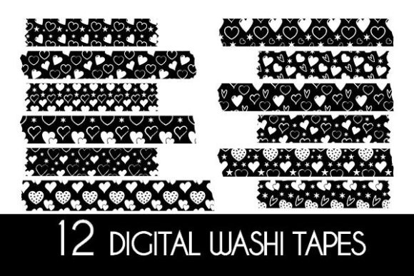 Download Black White Hearts Washi Tapes Patterns - Pattern Collection