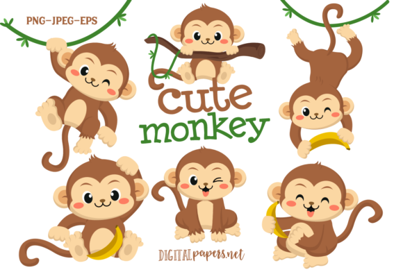 Download Cute Monkey Clipart Set - Monkey Collection