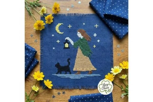 Download Night Girl and Cat Cross Stitch Pattern - Pattern Collection