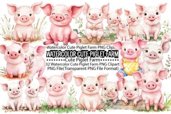 Download Watercolor Cute Piglet Farm Sublimation - Watercolor Collection