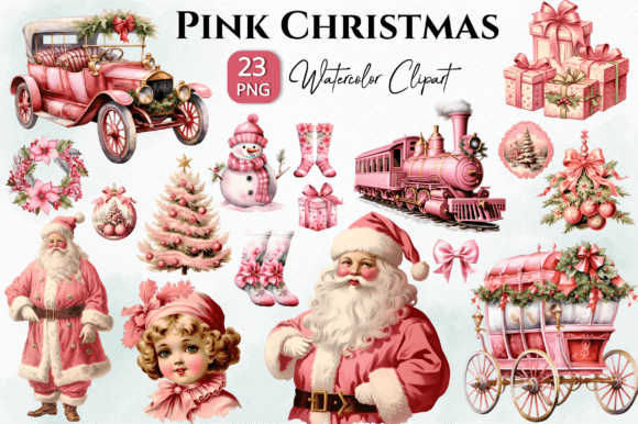Download Pink Christmas Watercolor Clipart Png - Watercolor Collection