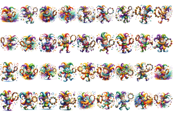 Download 34 Watercolor Mardi Gras Jester Bundle - Watercolor Collection