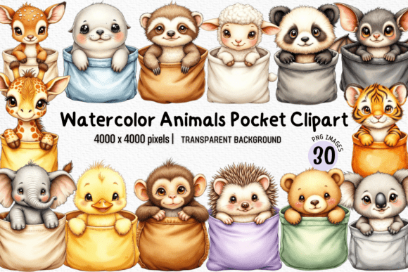 Download Watercolor Cute Animals Pocket Clipart - Watercolor Collection