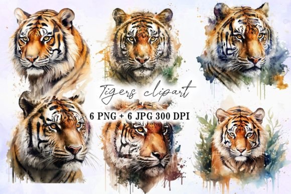 Download Tiger Face Watercolor Art Set - Watercolor Collection