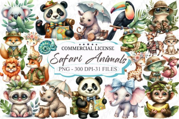 Download Safari Watercolor Jungle Animals Clipart - Watercolor Collection