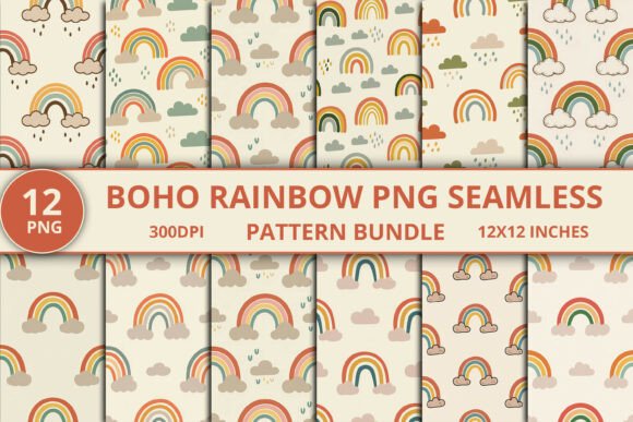 Download Boho Rainbow PNG Seamless Pattern Bundle - Pattern Collection