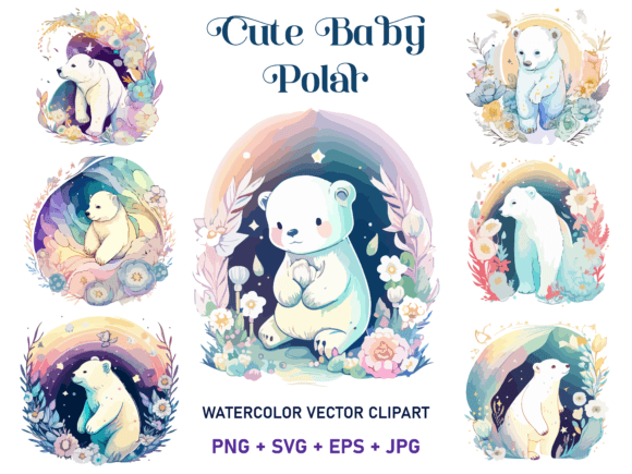 Download Cute Polar Bear Floral Watercolor Svg - Watercolor Collection