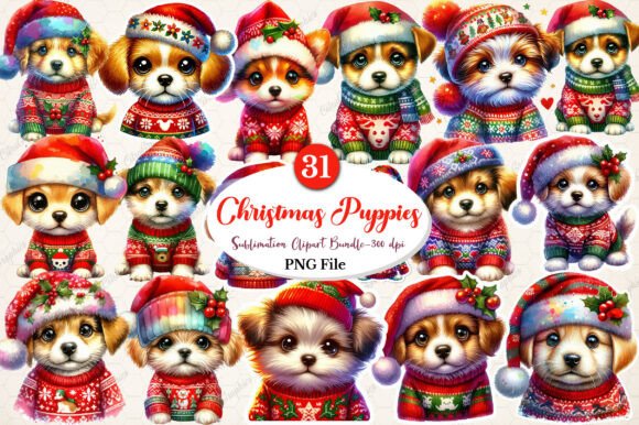 Download Watercolor Christmas Puppies Clipart - Watercolor Collection
