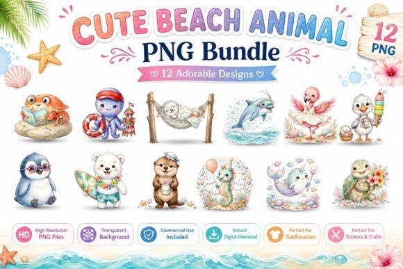 Download Cute Beach Animal Watercolor PNG Clipart - Watercolor Collection