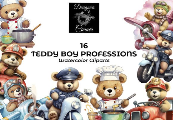 Download Teddy Boy Professions Watercolor Clipart - Watercolor Collection