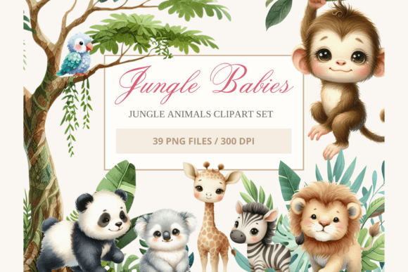 Download Baby Jungle Animals Clipart Watercolor - Watercolor Collection