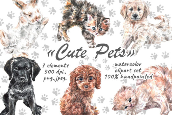 Download Cute Pets Watercolor Clipart - Watercolor Collection