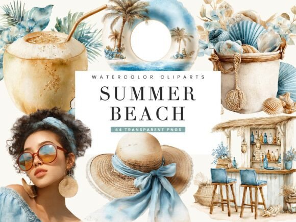 Download Watercolor Summer Beach Clipart - Watercolor Collection