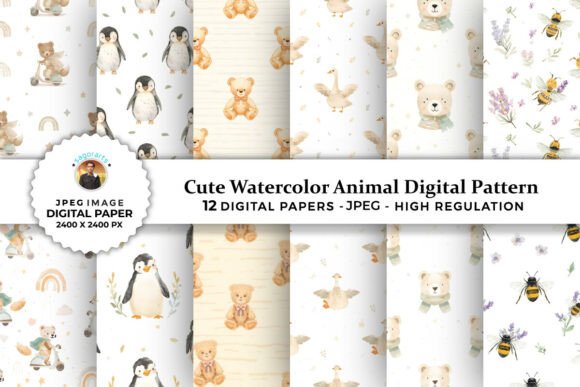 Download Cute Watercolor Animal Digital Patterns - Pattern Collection