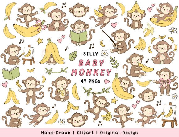 Download Kawaii Baby Monkey Clipart PNG Bundle - Monkey Collection