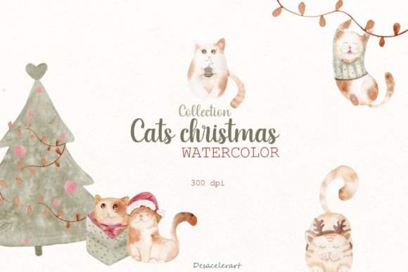 Download Cats Christmas Collection - Watercolor - Watercolor Collection
