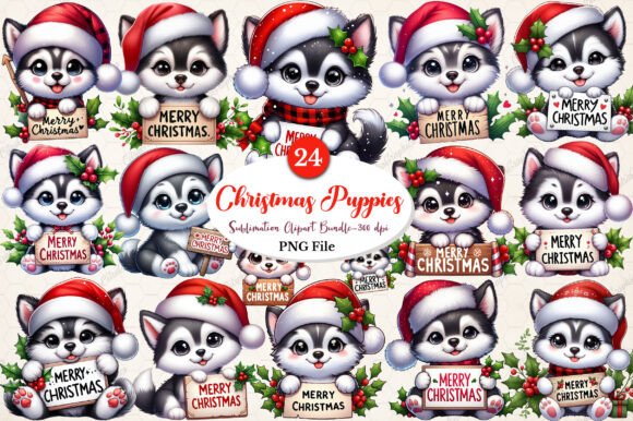 Download Watercolor Christmas Puppies Clipart - Watercolor Collection