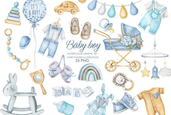 Download Watercolor Baby Boy Nursery Clipart - Watercolor Collection