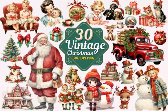Download Vintage Christmas Watercolor Clipart PNG - Watercolor Collection