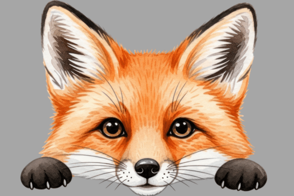 Download Watercolor Fox Peeking over Edge - Watercolor Collection
