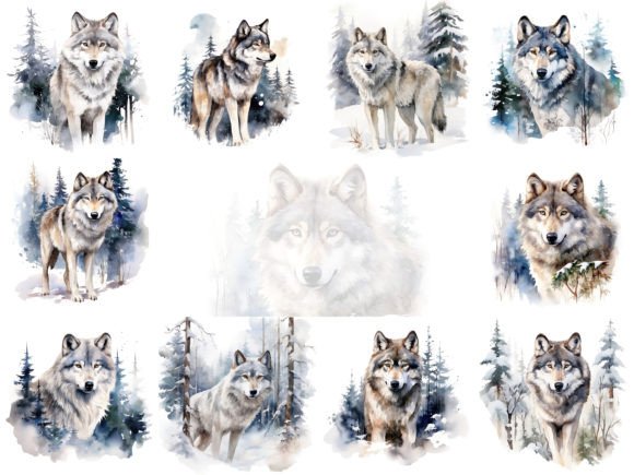 Download Wolf in Winter Watercolor Clipart Bundle - Watercolor Collection