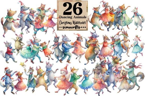 Download Dancing Animals Christmas Watercolor - Watercolor Collection