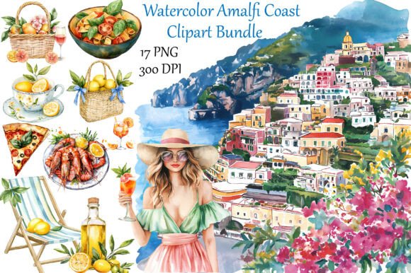 Download Watercolor Amalfi Coast Clipart Bundle - Watercolor Collection