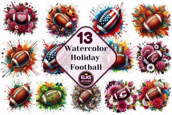 Download Watercolor Holiday Football Collection - Watercolor Collection