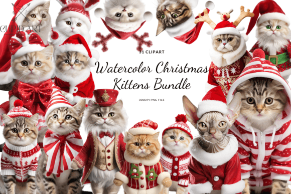 Download Watercolor Christmas Kittens Bundle - Watercolor Collection