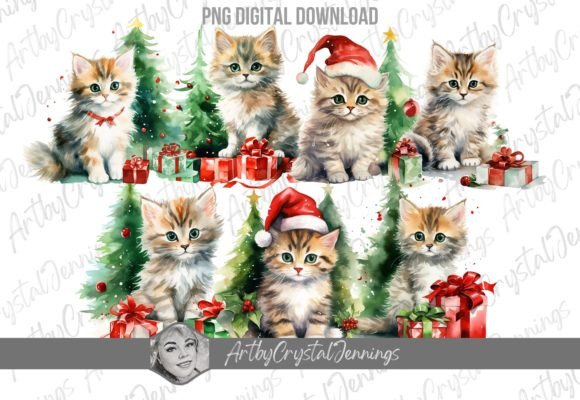 Download Christmas Trees Kittens Watercolor Cat - Watercolor Collection