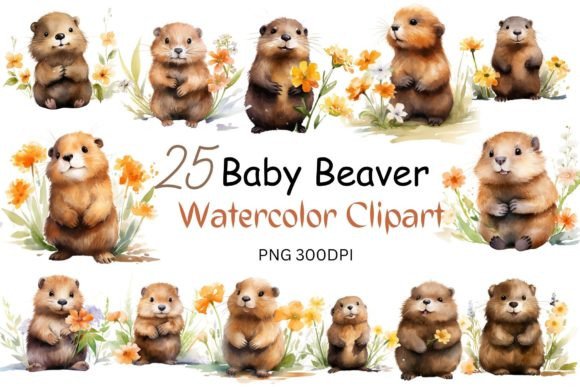 Download Watercolor Baby Beaver Clipart Bundle - Watercolor Collection