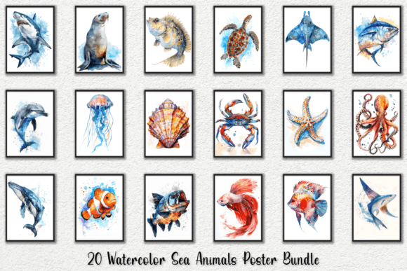 Download Watercolor Sea Animals Wall Art Posters - Watercolor Collection