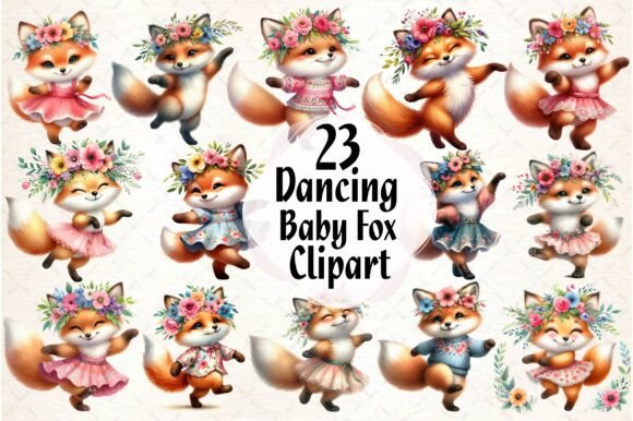 Download Watercolor Dancing Baby Fox ClipArt PNG - Watercolor Collection