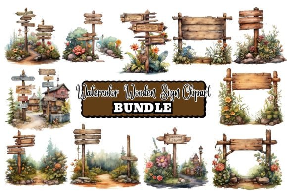 Download Watercolor Wooden Signs Clipart - Watercolor Collection