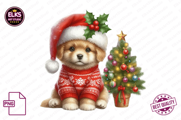 Download Watercolor Christmas Puppies Clipart - Watercolor Collection