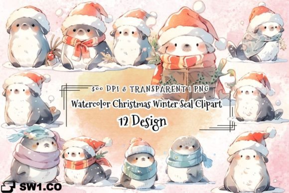 Download Watercolor Christmas Winter Cute Seal - Watercolor Collection