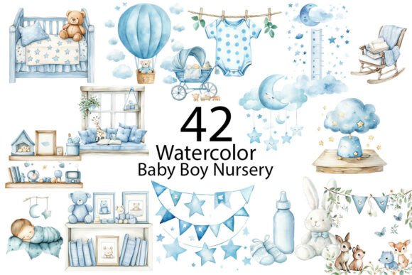 Download Baby Boy Nursery Watercolor Clipart - Watercolor Collection