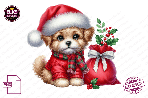 Download Watercolor Christmas Puppies Clipart - Watercolor Collection