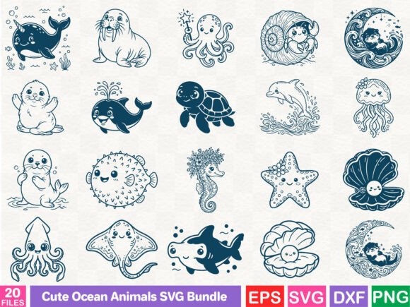 Download Cute Ocean Animals SVG Bundle - Cute ocean animals Collection