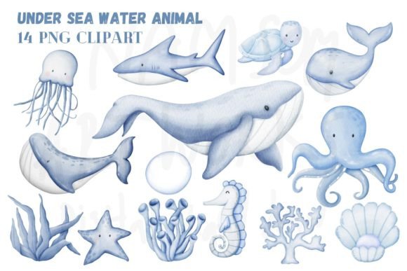 Download Under Sea Animal Watercolor Clipart. - Watercolor Collection