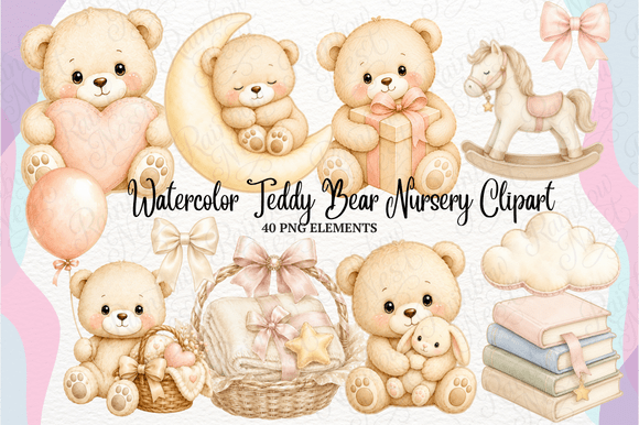 Download Watercolor Teddy Bear Nursery Clipart - Watercolor Collection