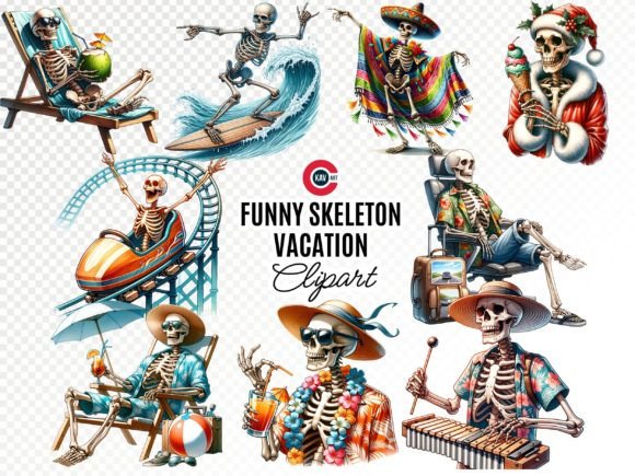 Download Funny Skeleton Vacation Watercolor Clipart - Watercolor Collection